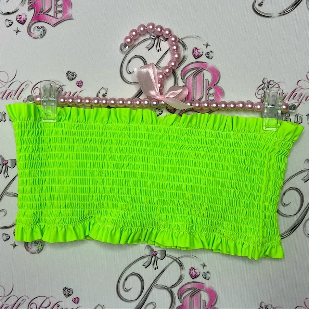 Zaful swimsuit top bikini strapless stretchy cinched neon green slime green y2k